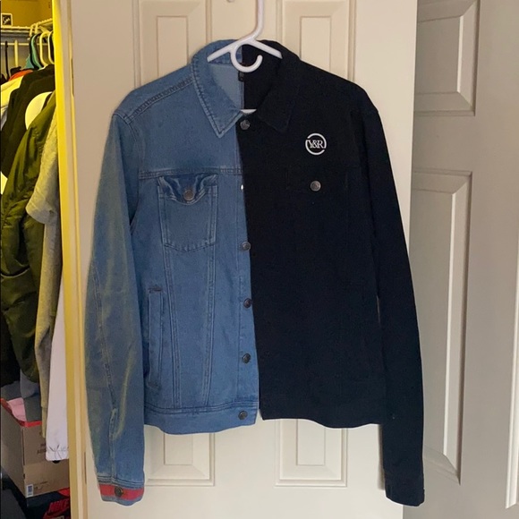 half blue half black jean jacket